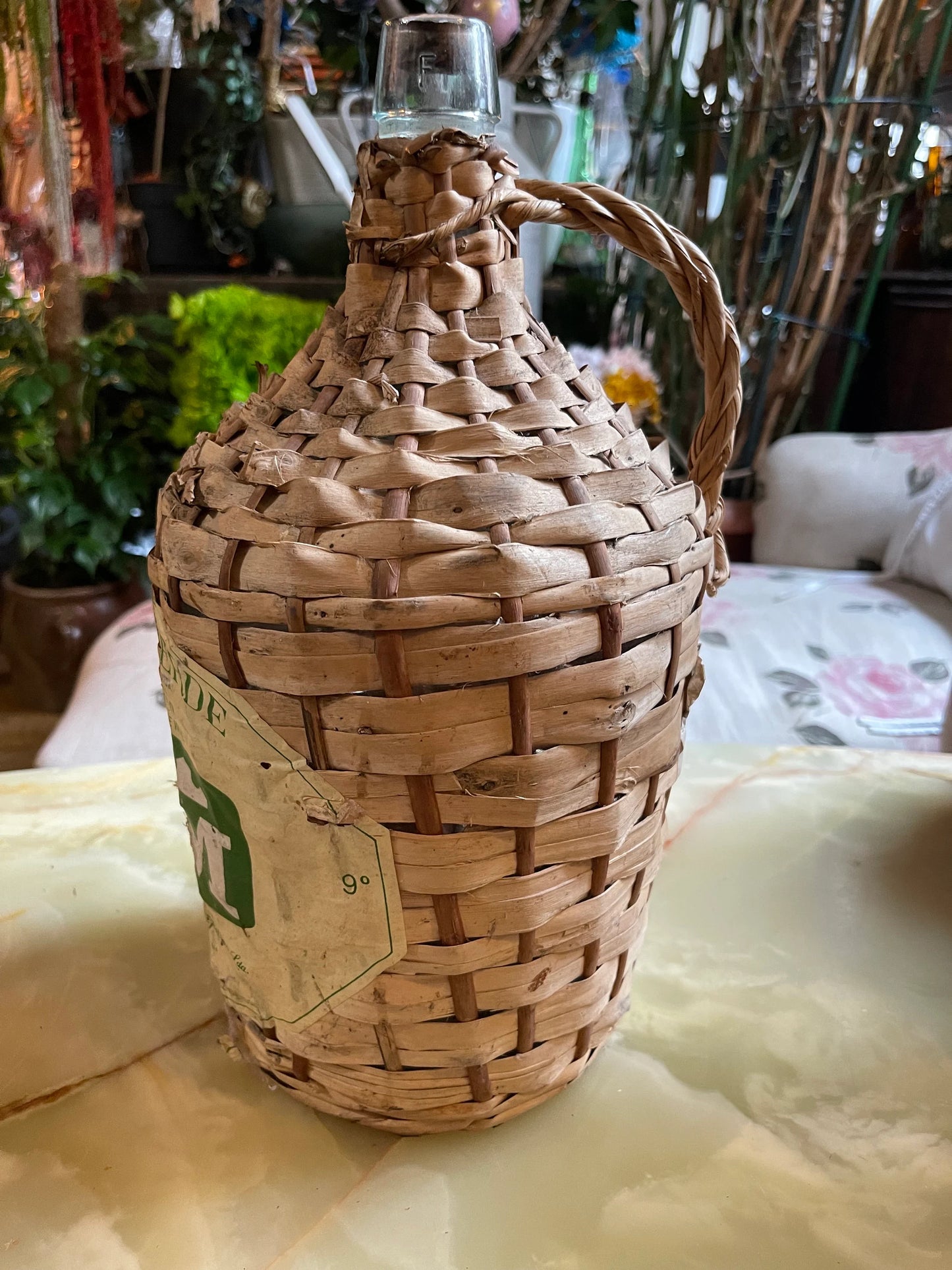 Ancien Dame Jeanne with orgininal wicker 5L de 1960s, vintage french vase