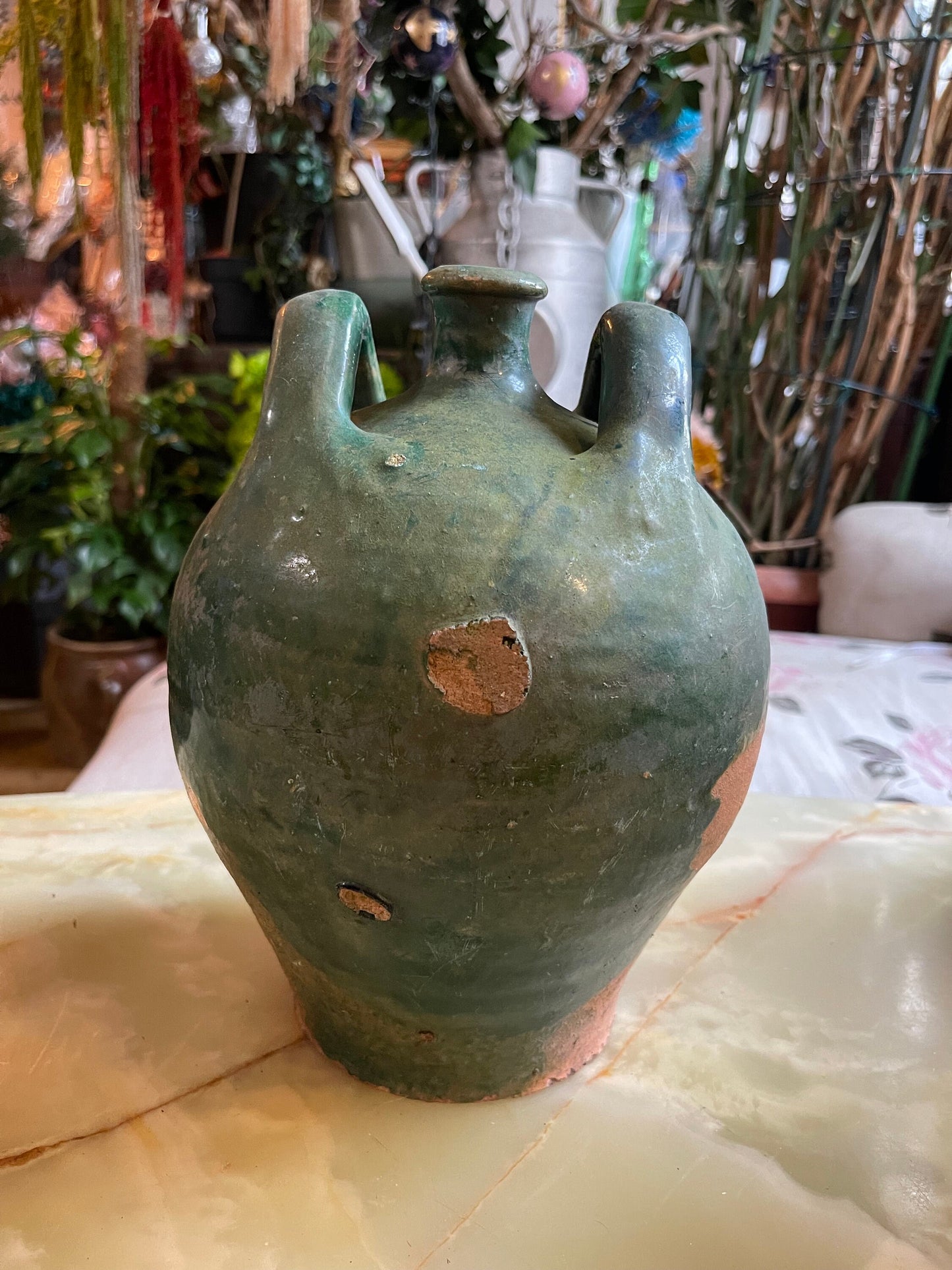 Antique French stoneware dame jeanne/ hand thrown wine jar / vintage rustic farmhouse pottery/terracota vase since 19th century