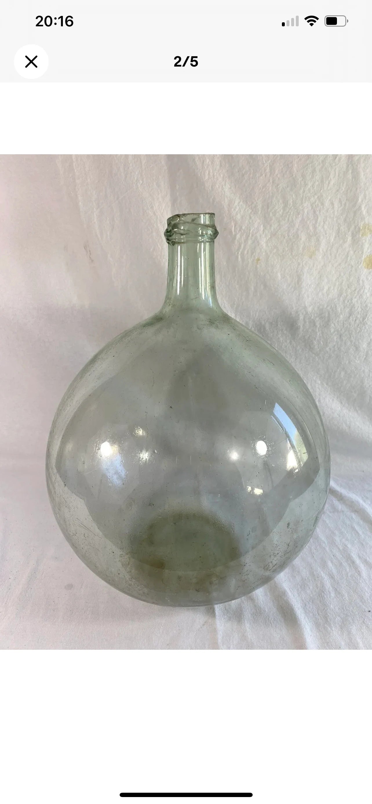 Antique French Green Demijohn Carboy Wine Bottle bulled 10L ancien 1950-1960s - antique collection - onion form