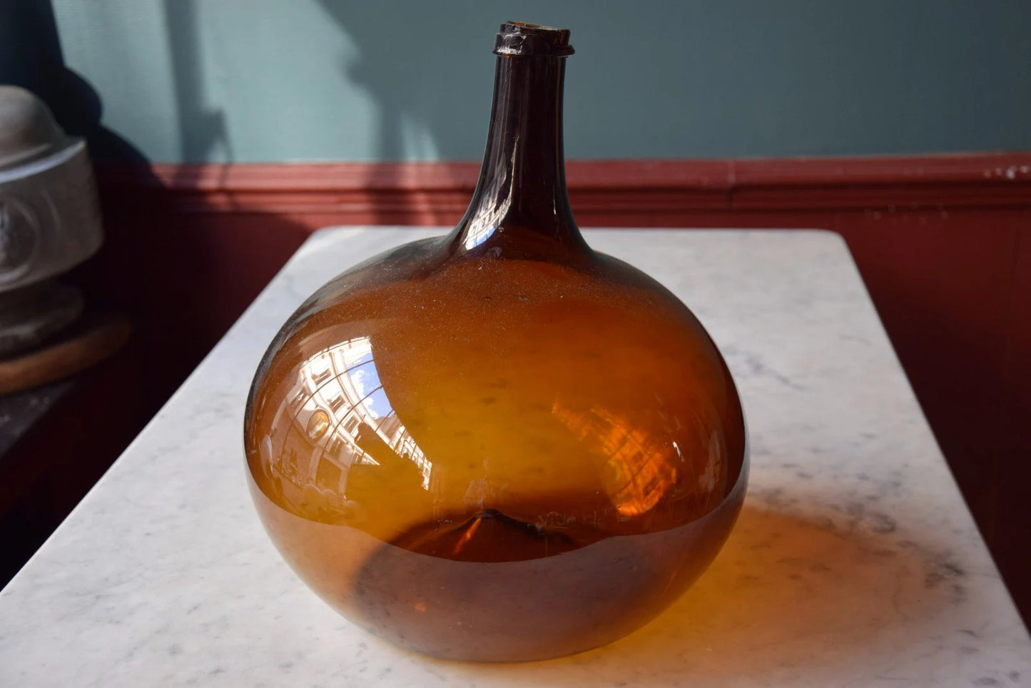 Very rare - Ancien Dame jeanne onion form 12-15L  ambre, vintage vase, lady jeanne 1900s