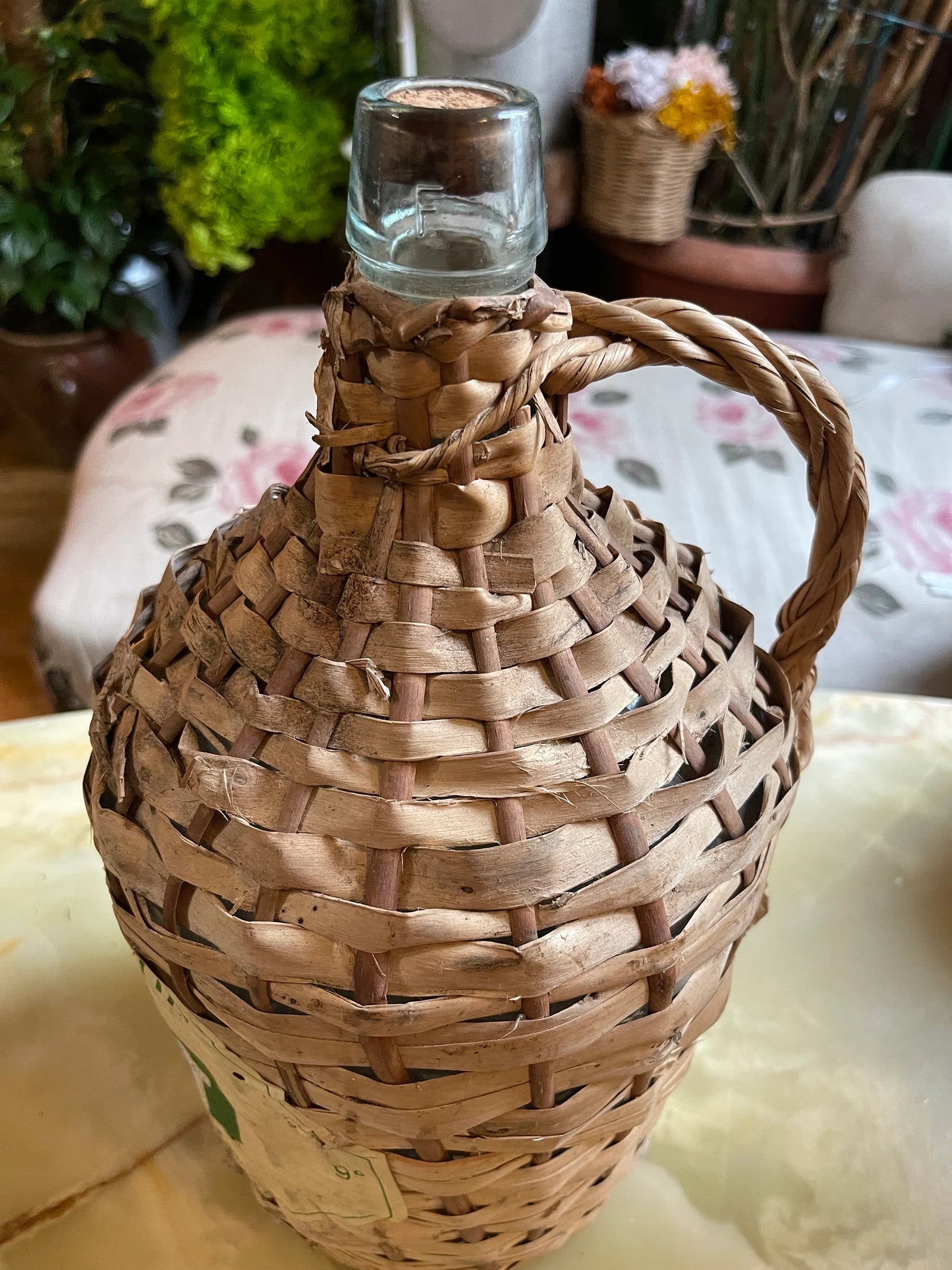 Ancien Dame Jeanne with orgininal wicker 5L de 1960s, vintage french vase