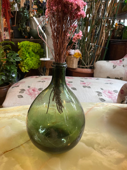 Dame Jeanne ancien vert moss 3L, antique vase, French demijohn, bonbonne