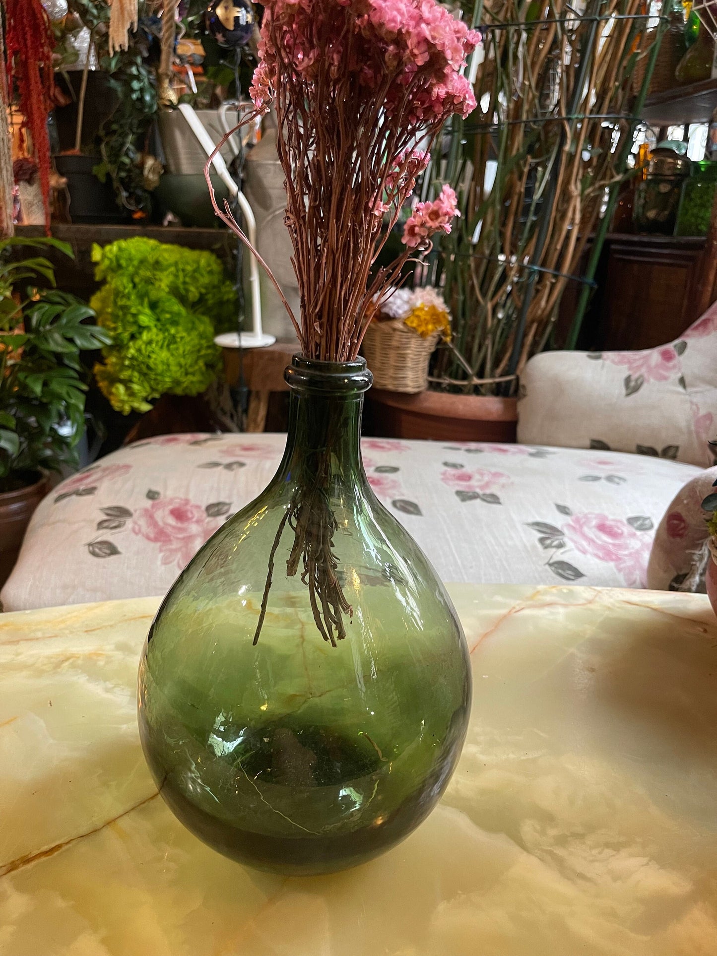 Dame Jeanne ancien vert moss 3L, antique vase, French demijohn, bonbonne