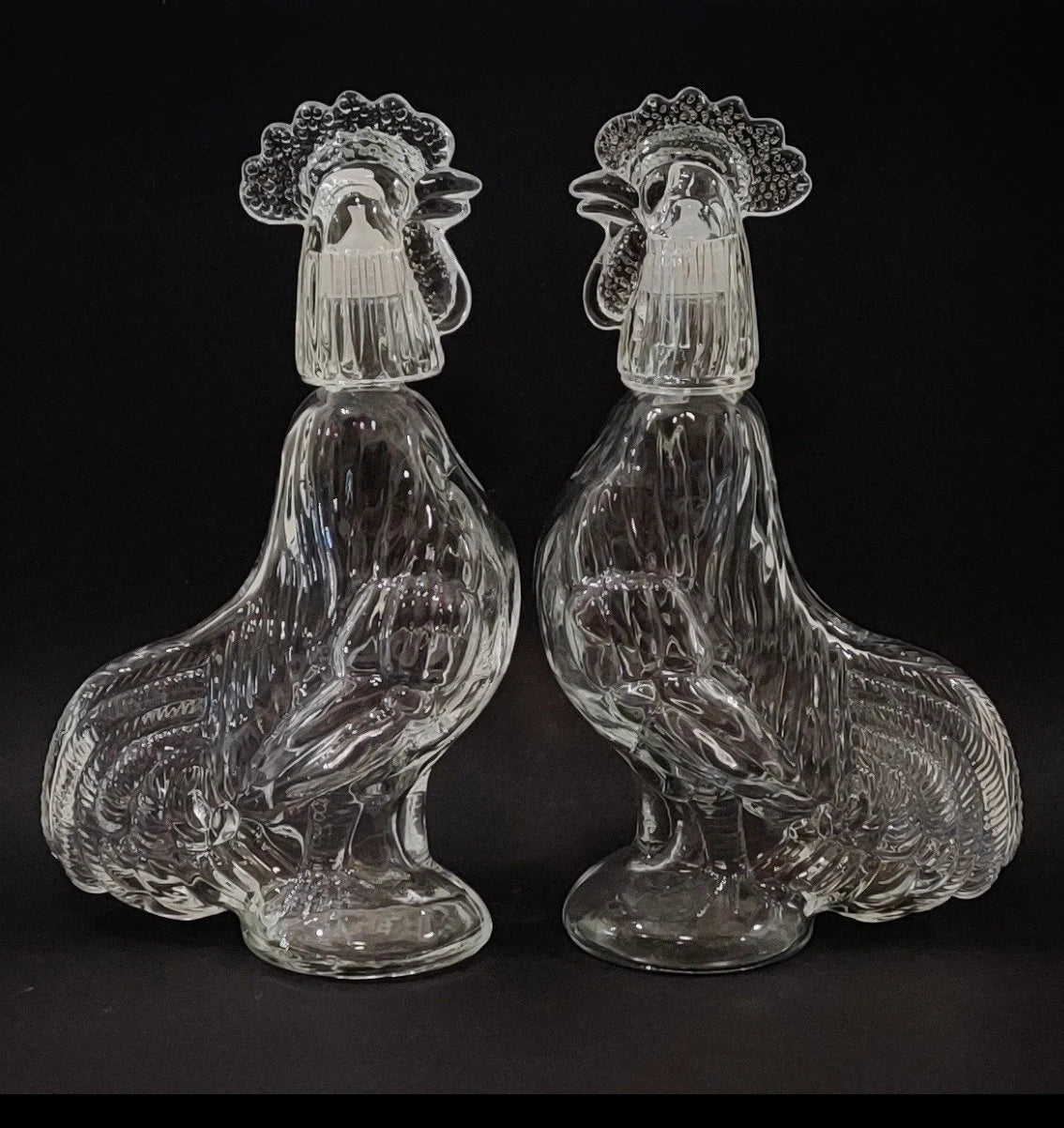 Vintage pair of Coq decanter design - déco rétro vintage ferme animaux, zoomorpholie