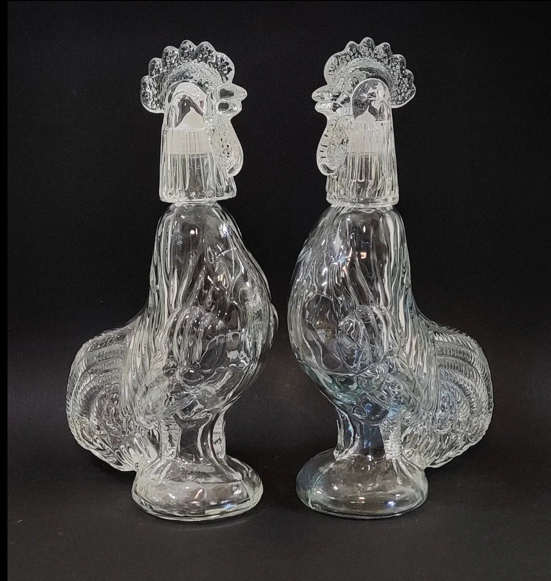 Vintage pair of Coq decanter design - déco rétro vintage ferme animaux, zoomorpholie