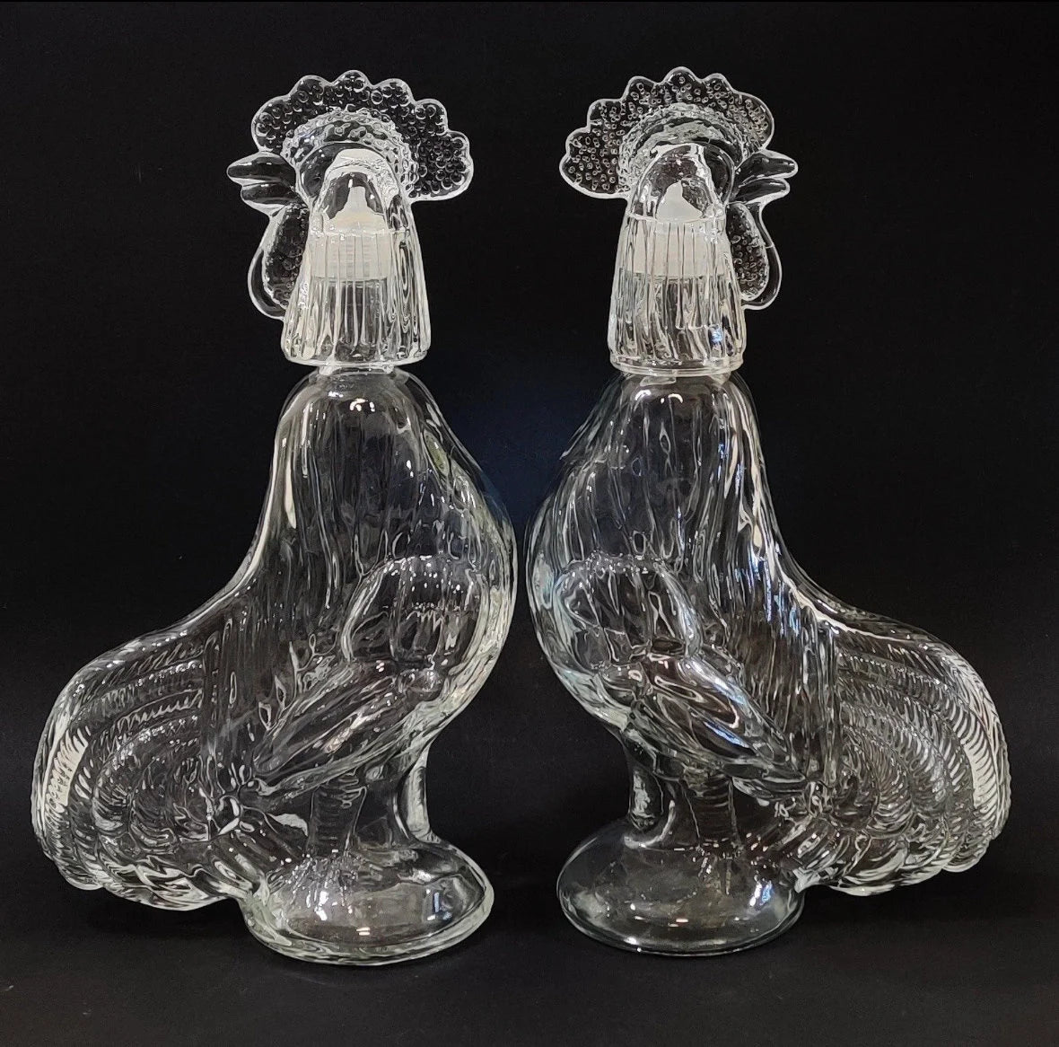 Vintage pair of Coq decanter design - déco rétro vintage ferme animaux, zoomorpholie