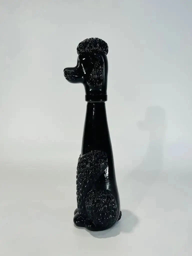 Rare Vintage Bouteille en verre noir français circa 1950 Chien caniche