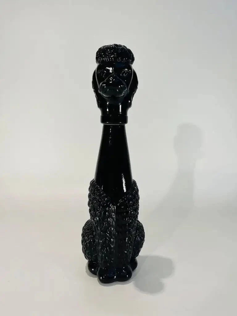 Rare Vintage Bouteille en verre noir français circa 1950 Chien caniche