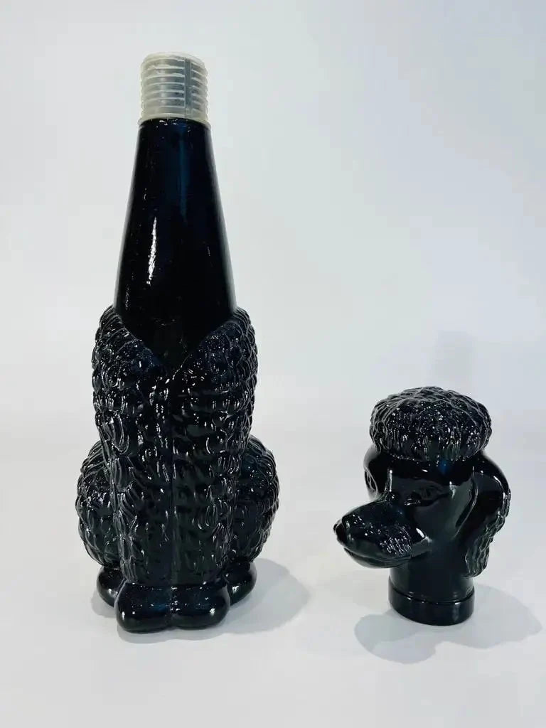 Rare Vintage Bouteille en verre noir français circa 1950 Chien caniche