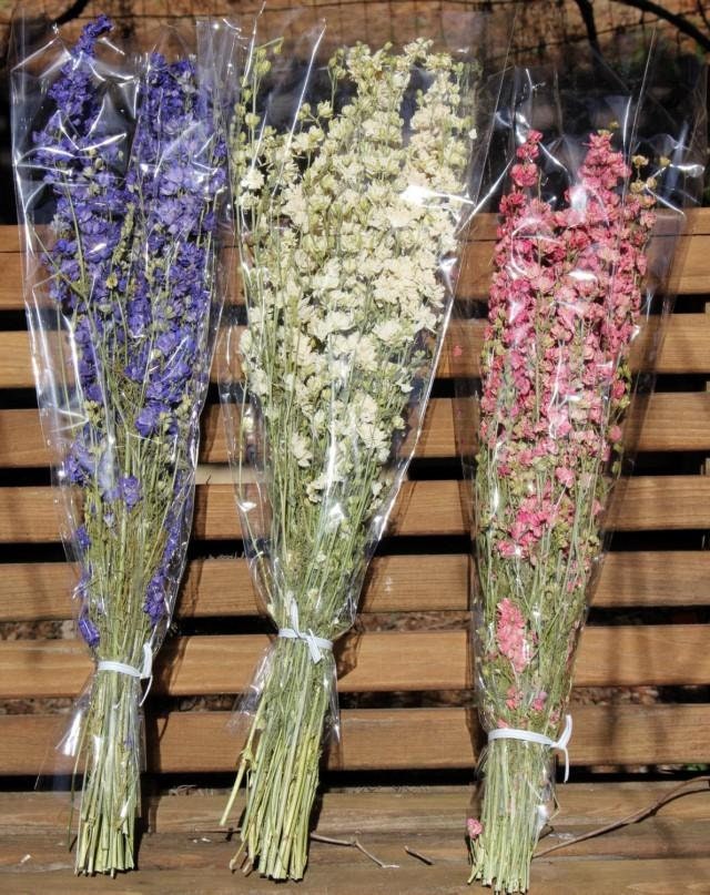 Pack of 3 bunches delphium blue,pink, white