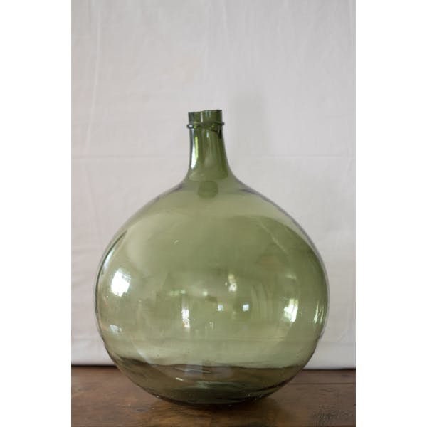 Antique French Green Demijohn Carboy Wine Bottle bulled 5L ancien 1950-1960s - antique collection