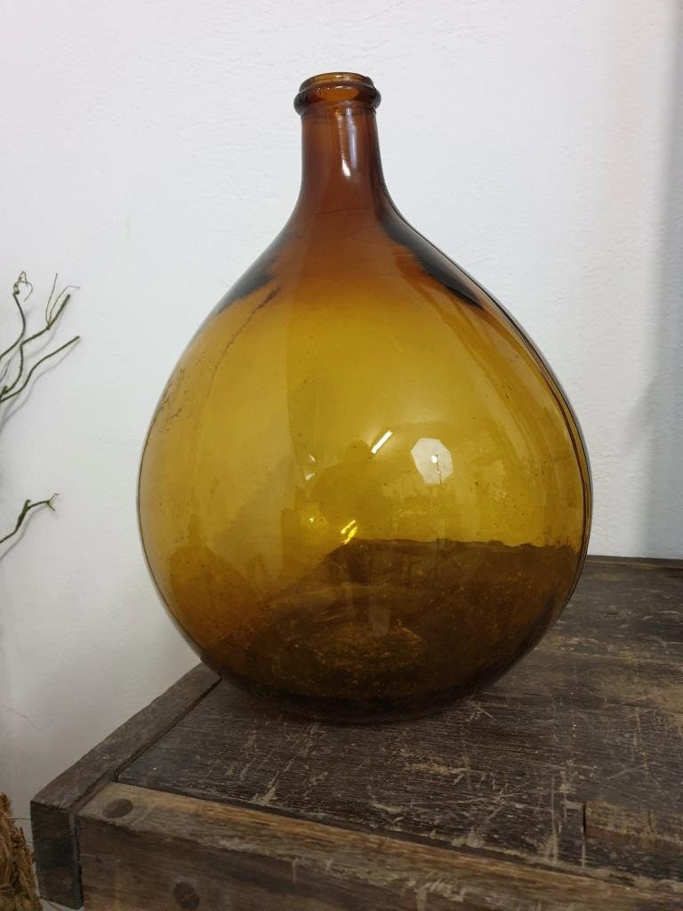 Dame jeanne ambre 15L rare color, ancien vase 1950s