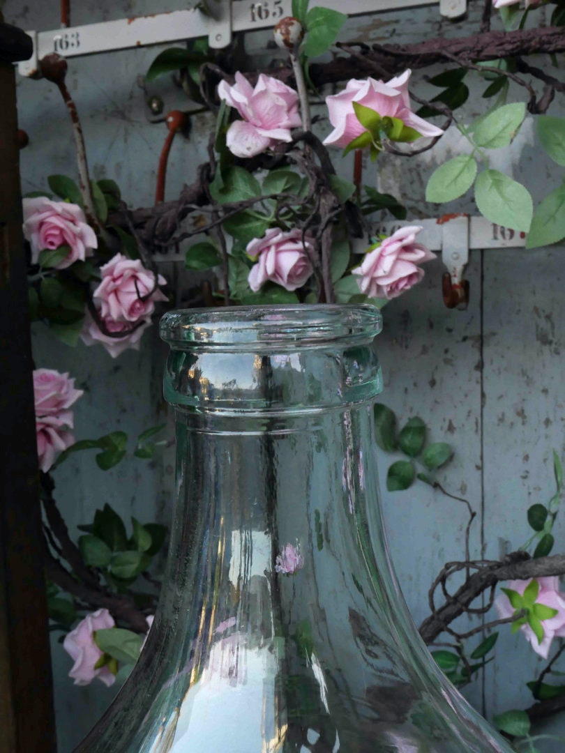 XXL antique French Dame jeanne 54L transparent 1960s, antique Demijohn, vintage demijohn, chic decoration