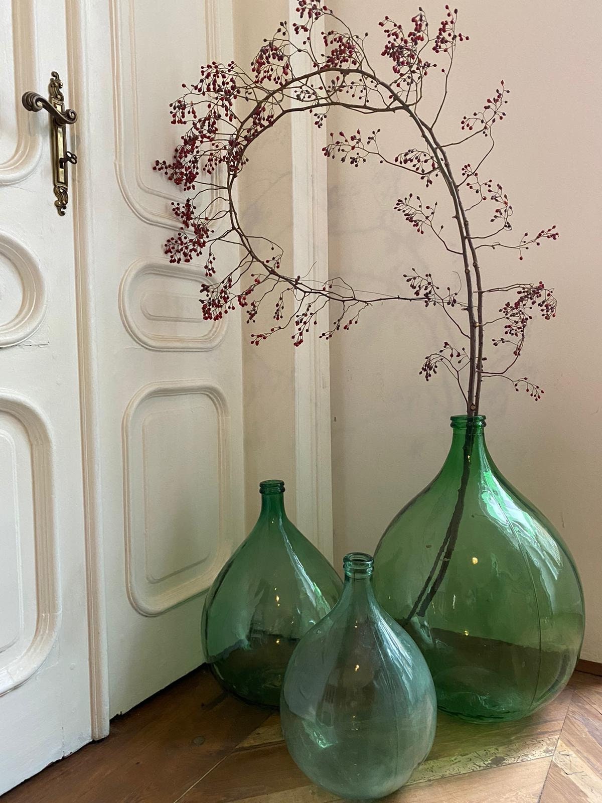 XXL antique French Dame jeanne 54L light green 1960s, antique Demijohn, vintage vase, chic decoration