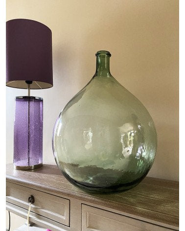 Large size French Dame Jeanne 25L, demijohn verre souffle Vintage green color 1960s, antique vase