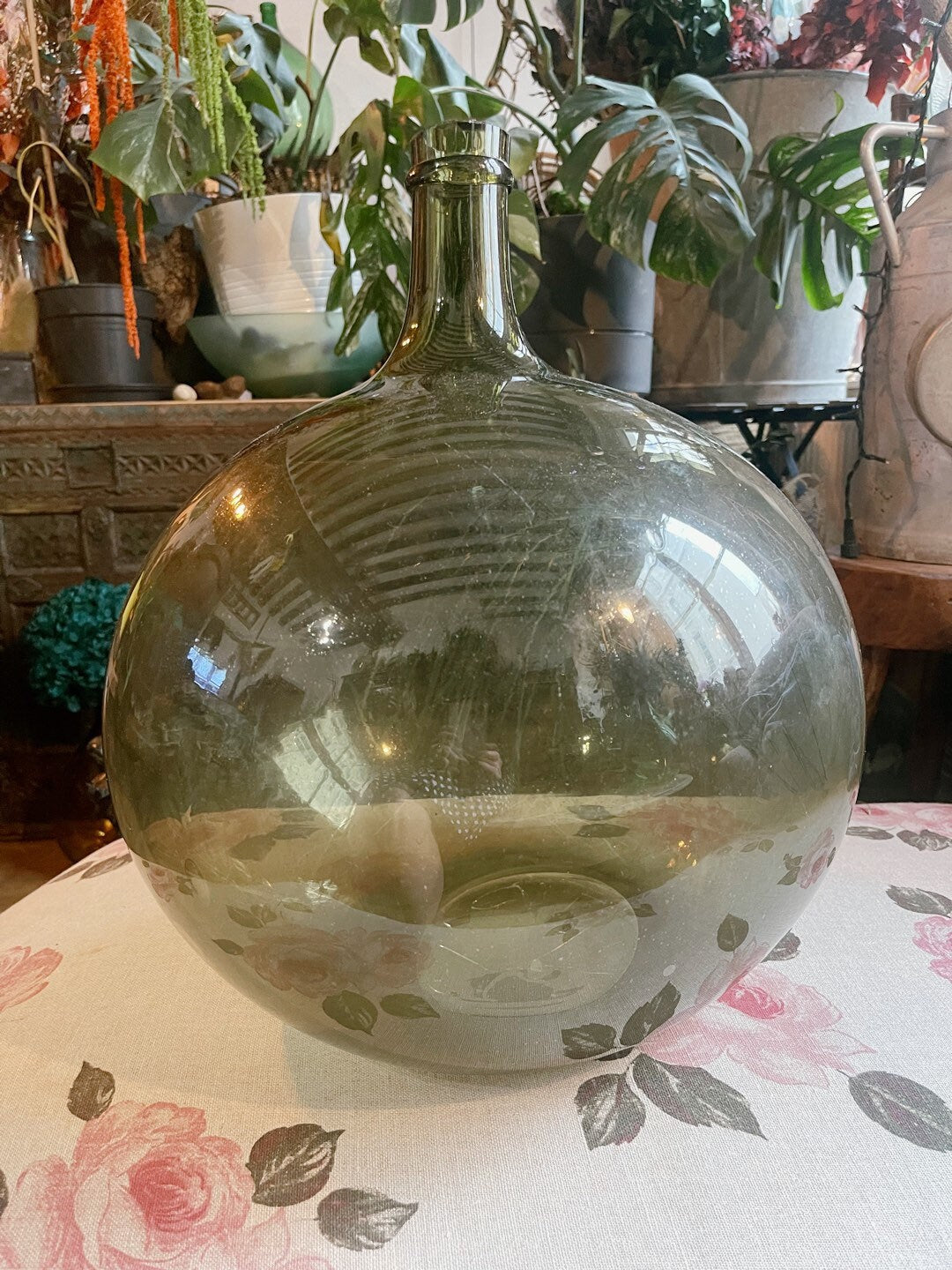 Rare French antique Demijohn carboy 30L, blow glass saber neck vintage 1900s