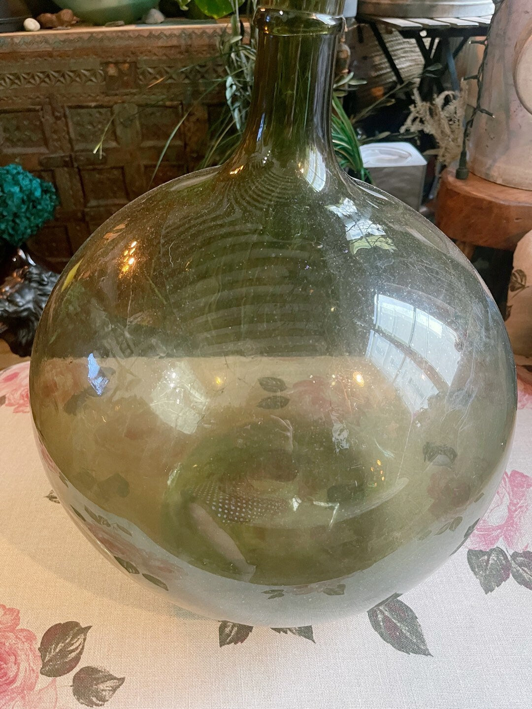 Rare French antique Demijohn carboy 30L, blow glass saber neck vintage 1900s