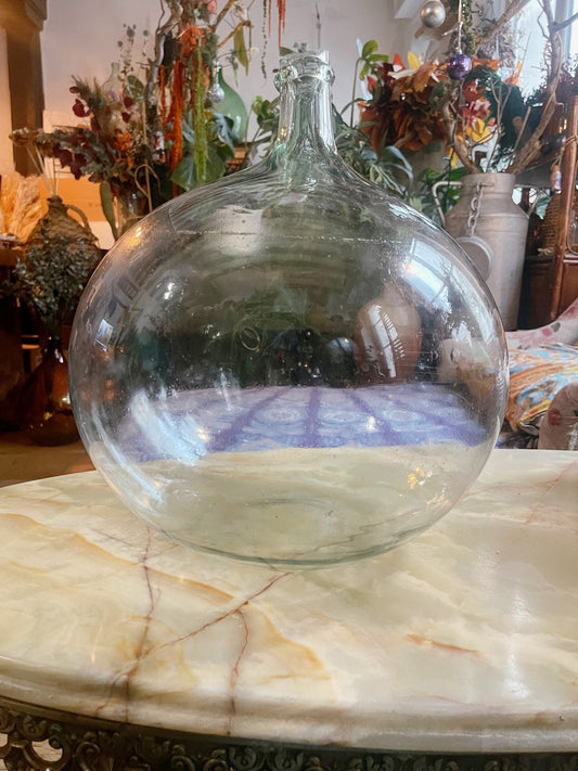 Rare - Very old onion form blow glass Demijohn/Dame jeanne transparent 20L French vase antique decoration 1900s