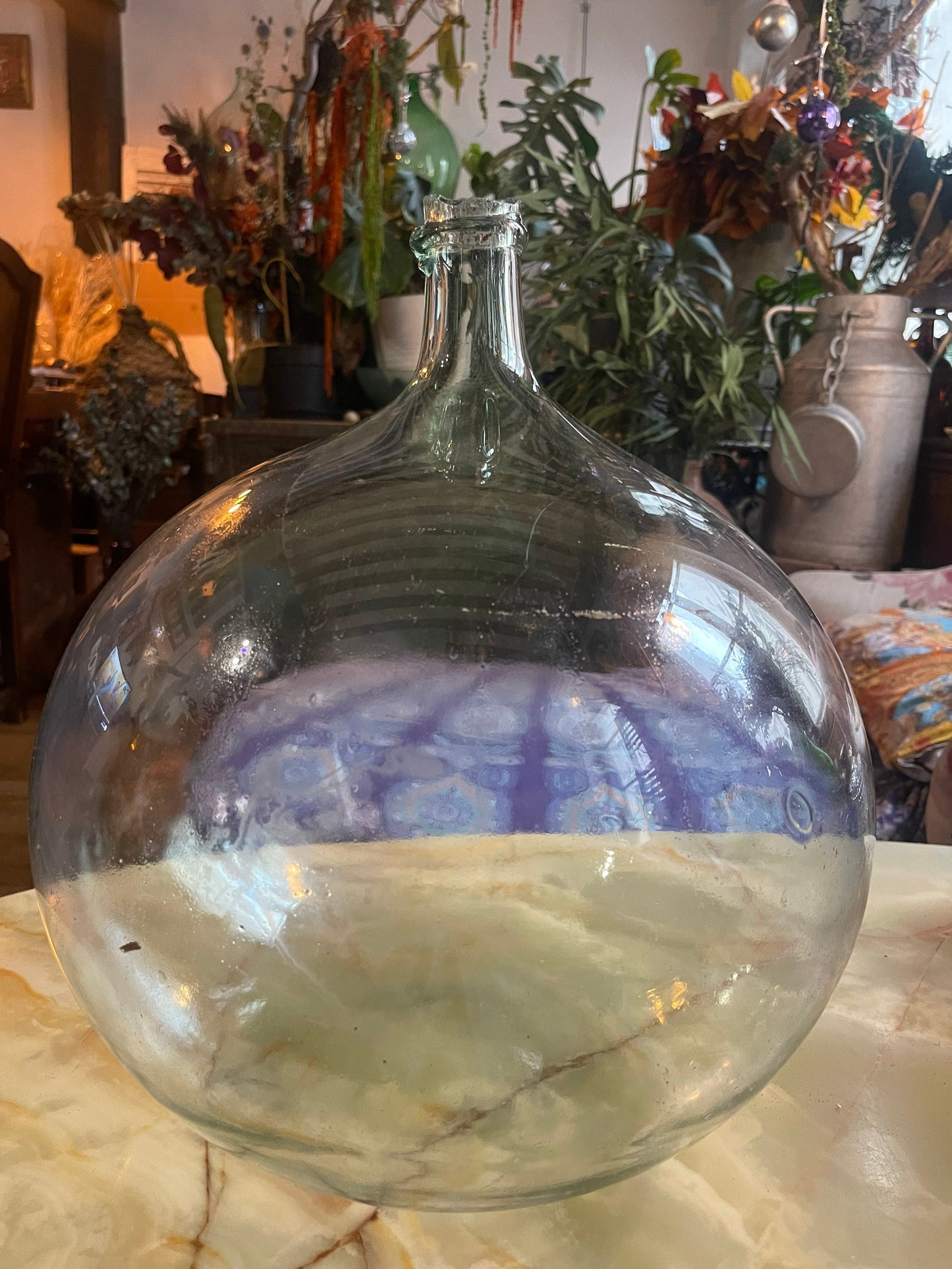 Rare - Very old onion form blow glass Demijohn/Dame jeanne transparent 20L French vase antique decoration 1900s