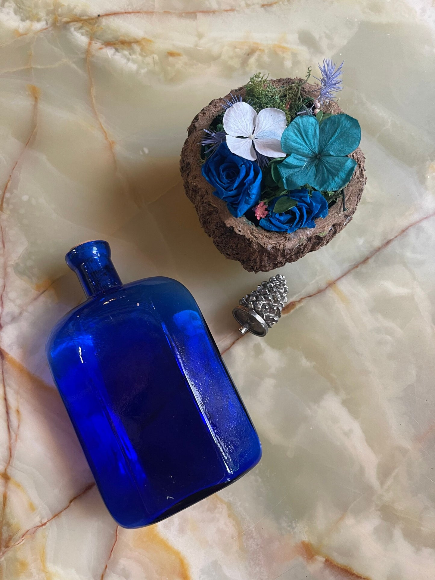 Ancien Empoli Italy blue cobalt Art Glass Bottle 1960s