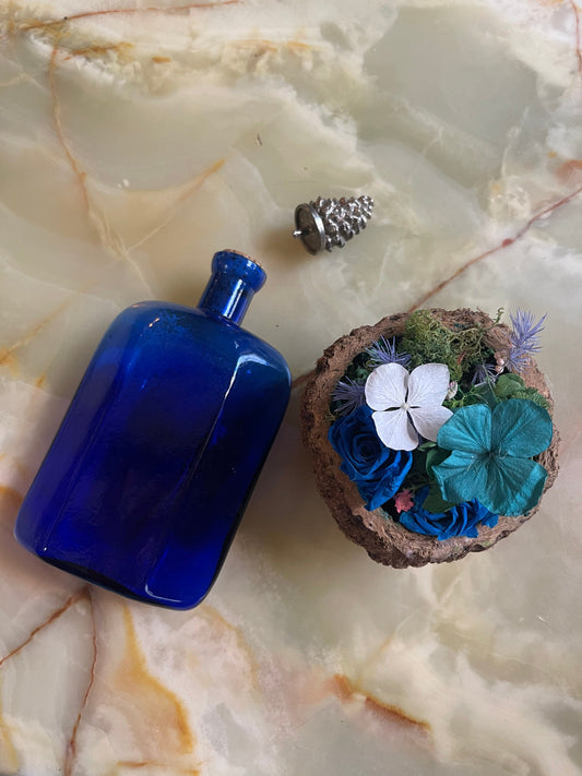 Ancien Empoli Italy blue cobalt Art Glass Bottle 1960s