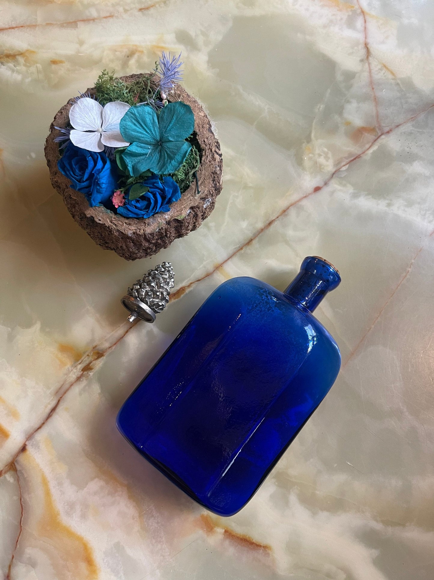 Ancien Empoli Italy blue cobalt Art Glass Bottle 1960s