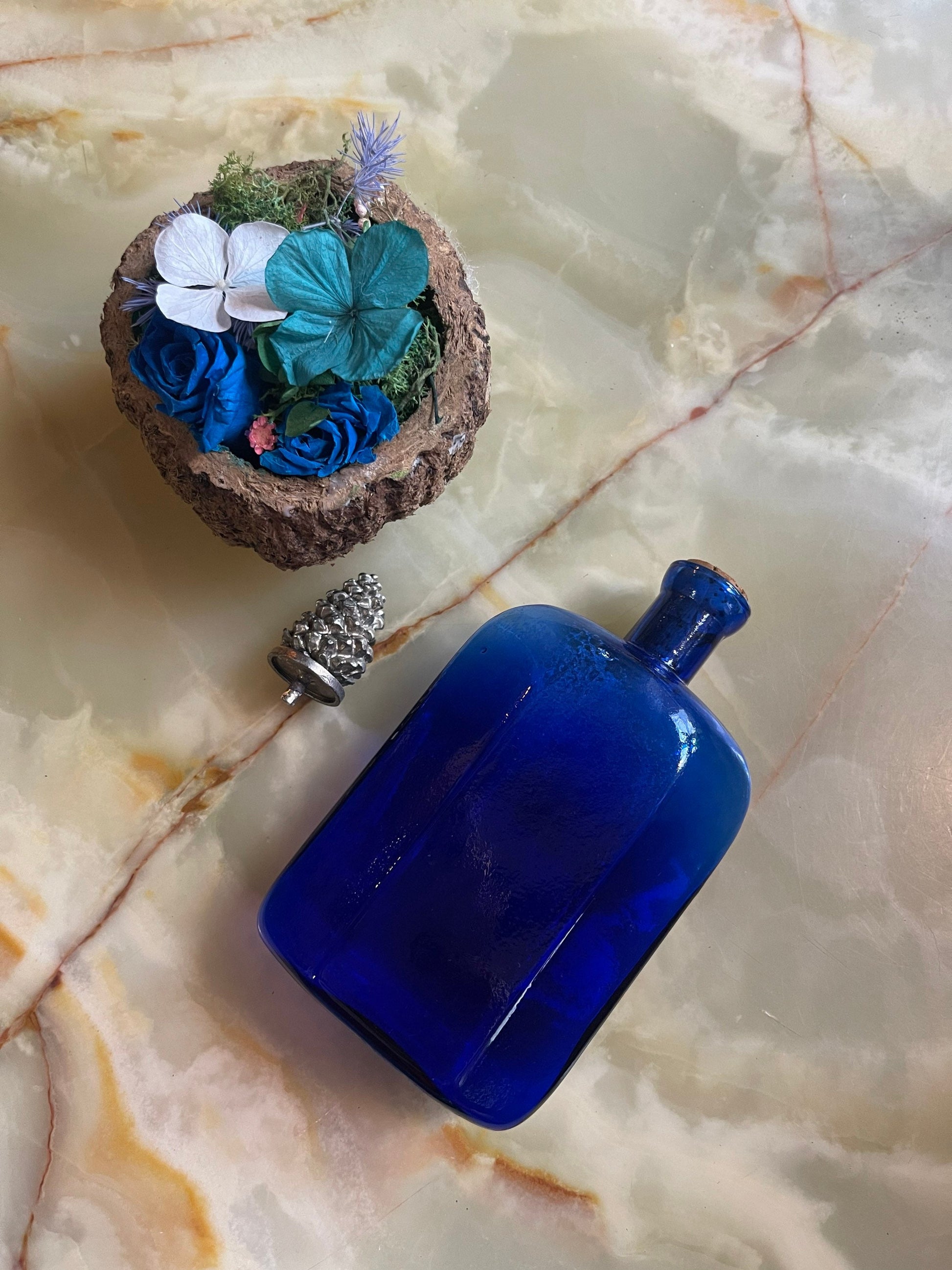 Ancien Empoli Italy blue cobalt Art Glass Bottle 1960s