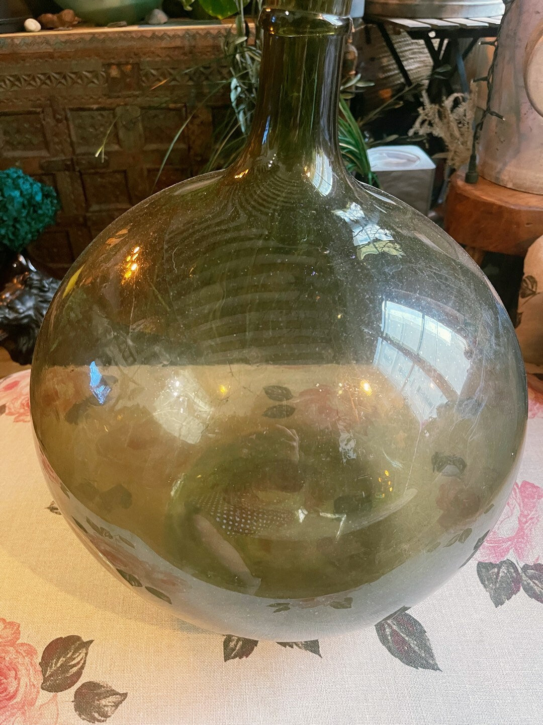 Rare French antique Demijohn carboy 30L, blow glass saber neck vintage 1900s