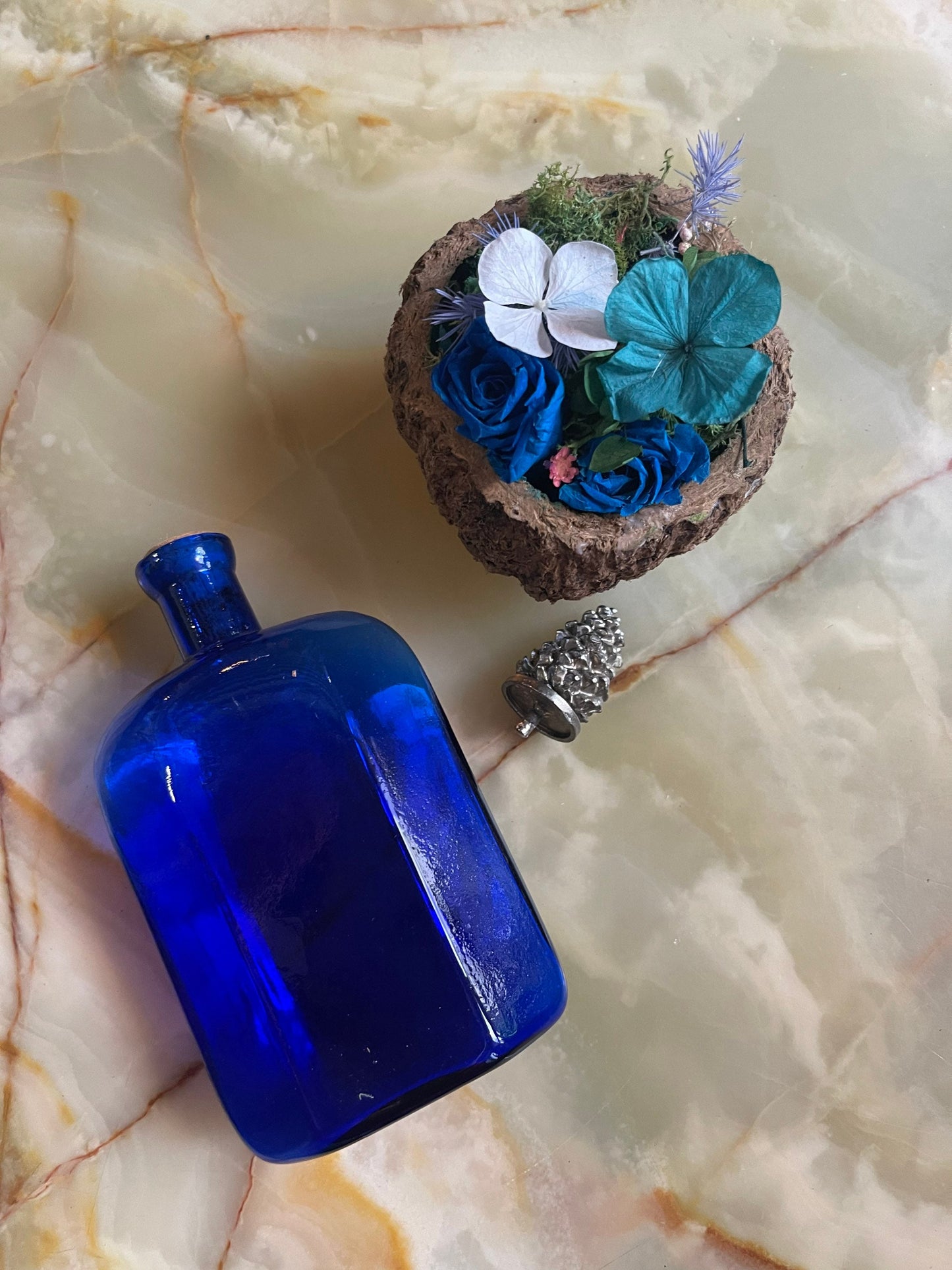 Ancien Empoli Italy blue cobalt Art Glass Bottle 1960s