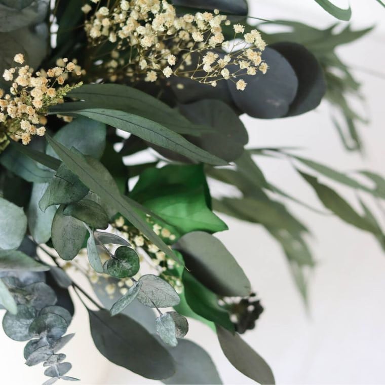 Preserved greenery composition floral bridal bunch, boho chic decoration, wedding bunch, home decoration