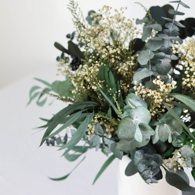 Preserved greenery composition floral bridal bunch, boho chic decoration, wedding bunch, home decoration