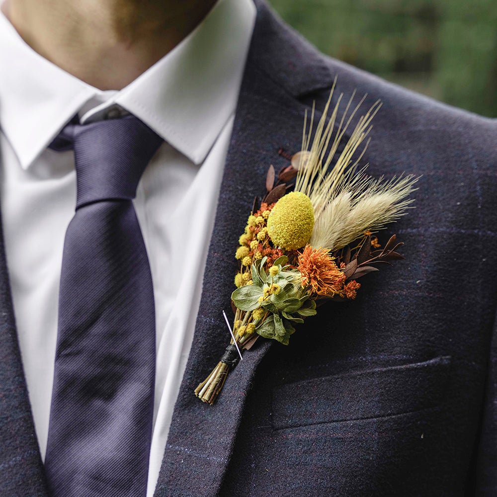 DINA boutonniere preserved foliage mix dried flower, bridal accessories, wedding DYI