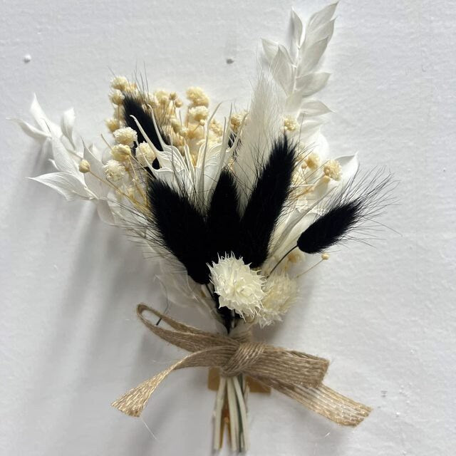 BLACK boutonniere white cream preserved groom accessories, wedding DYI