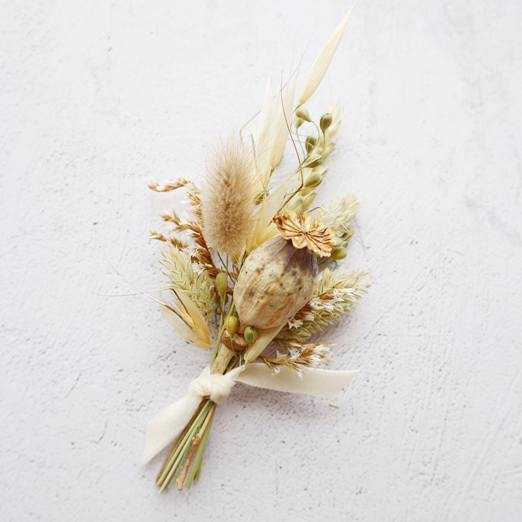 POPPY boutonniere preserved foliage mix dried flower, bridal accessories, wedding DYI