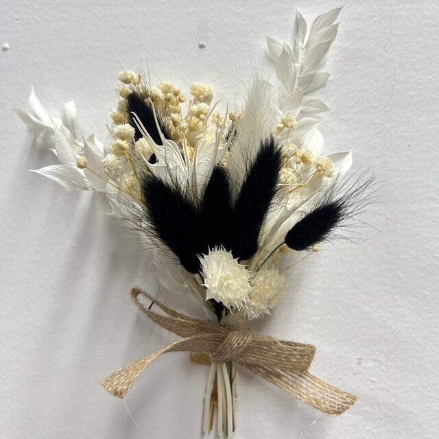 BLACK boutonniere white cream preserved groom accessories, wedding DYI