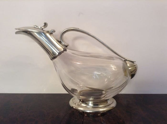 Vintage cristal and silver metal duck decanter, Vintage art deco,Vintage French table silverware since 1900