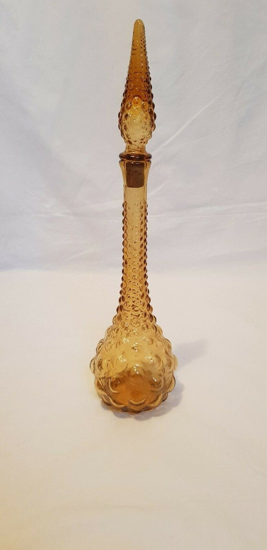 Ancien Rossini Empoli Italy Amber diamond Pattern Art Glass Decanter Genie Bottle 1960s