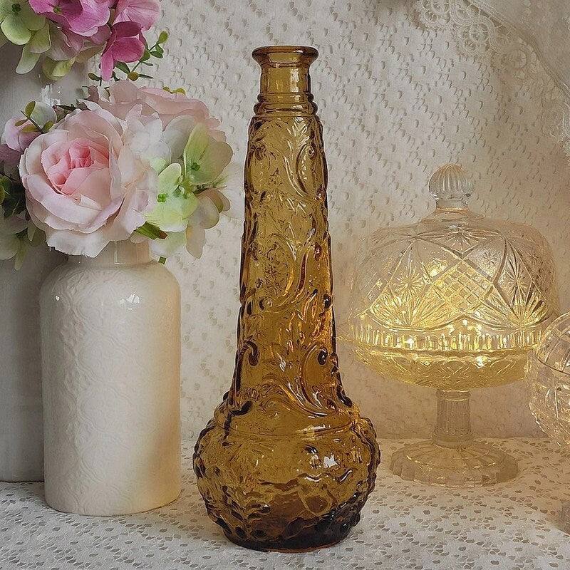 Ancien Rossini Empoli Italy Amber - Art Glass Decanter Genie Bottle 1960s