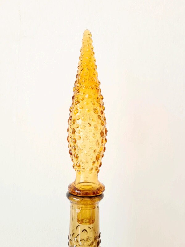 Ancien Rossini Empoli Italy Amber diamond Pattern Art Glass Decanter Genie Bottle 1960s
