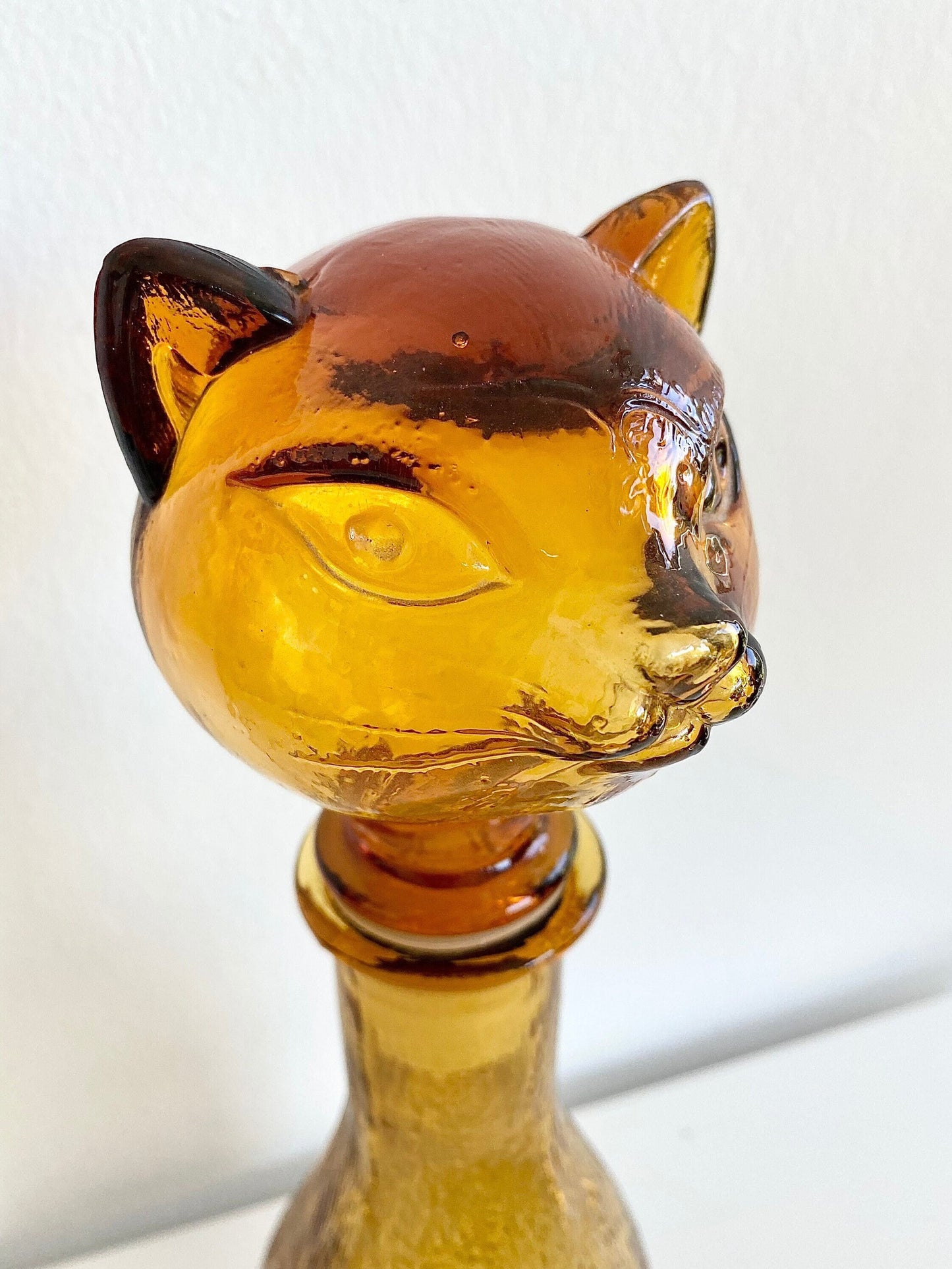 Rare Vintage Cat 14 inch tall Empoli decanter amber color - Vintage art deco,Vintage empoli Made in Italy since 1960s