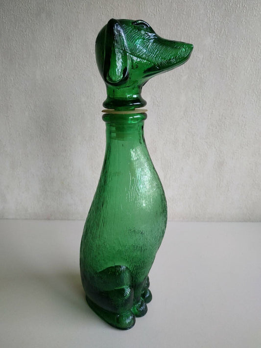 Vintage empoli Large Dog 15 inch tall green decanter, Vintage art deco,Vintage empoli Made in Italy since 1960s