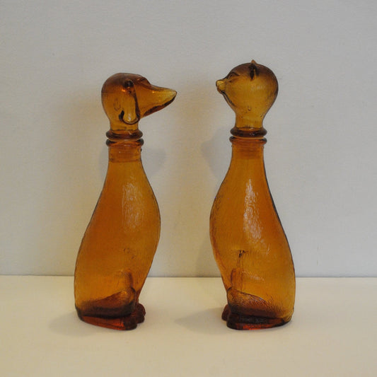 Rare - Vintage Cat & Dog 14 inch tall Amber color - Empoli decanter, Vintage art deco,Vintage Made in Italy since 1960s