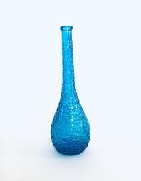 Ancien Rossini Genie Bottle Decanter In Empoli Teal blue Glass With Hobnail Pattern since 1960s