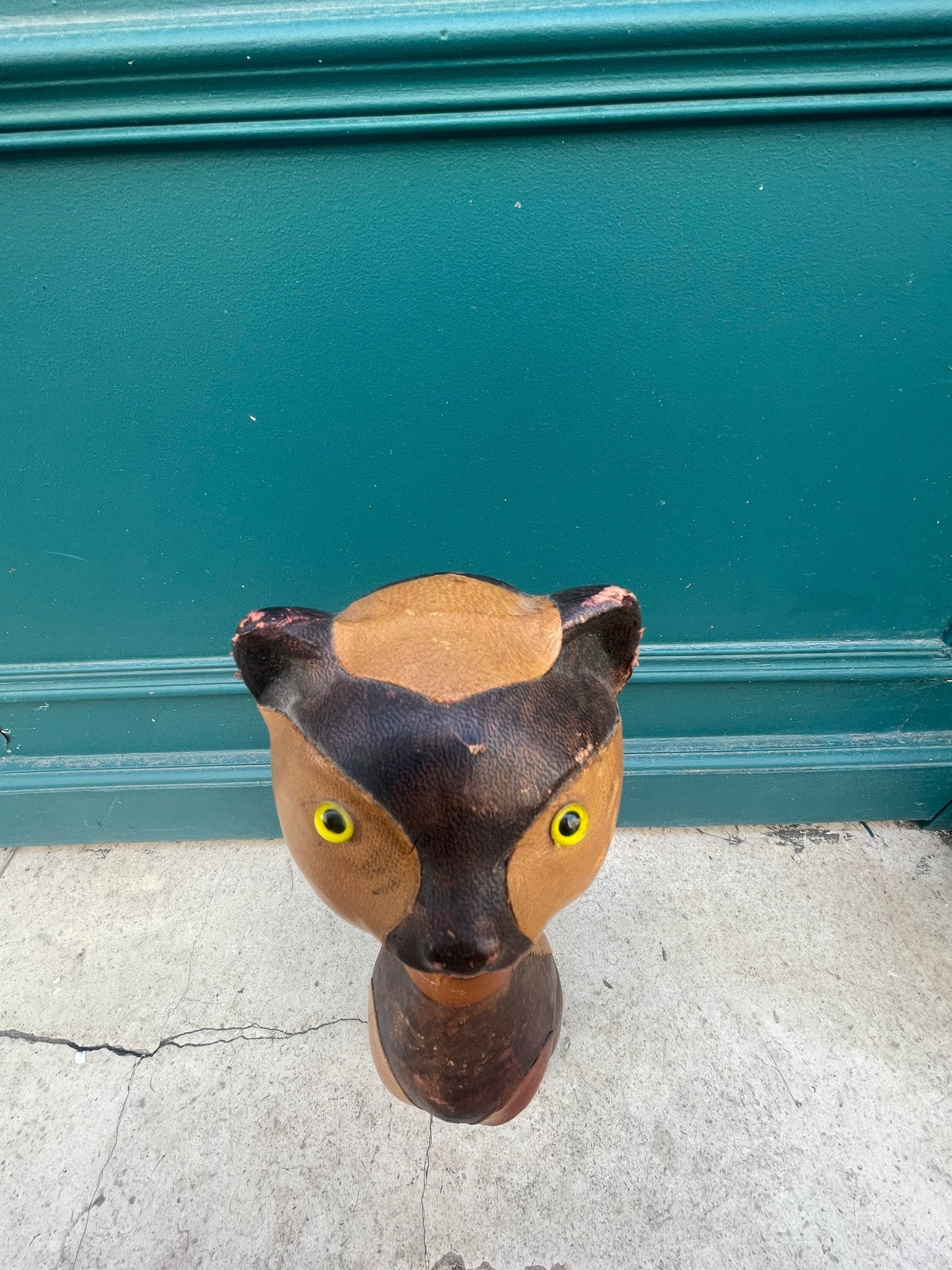 Rare Vintage Cat 14 inch tall Empoli decanter leather green color - Vintage art deco,Vintage empoli Made in Italy since 1960s