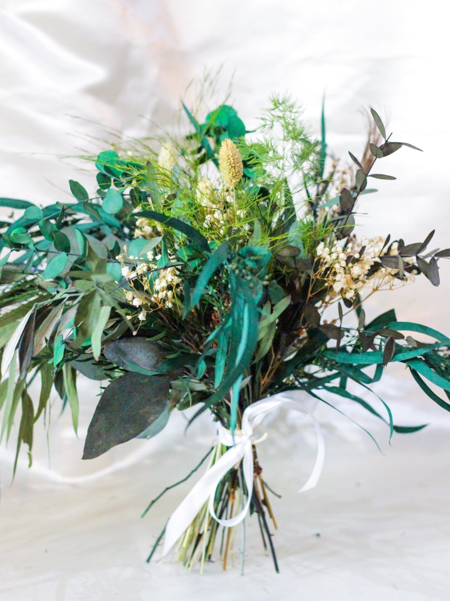 Preserved greenery composition floral bridal bunch, boho chic decoration, wedding bunch, home decoration