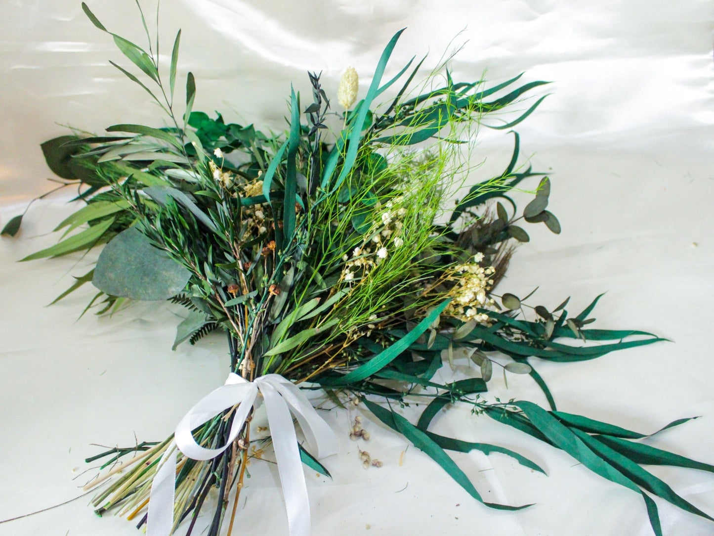 Preserved greenery composition floral bridal bunch, boho chic decoration, wedding bunch, home decoration