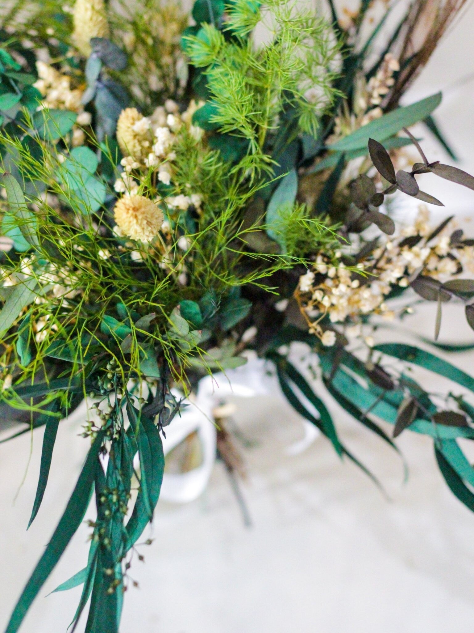 Preserved greenery composition floral bridal bunch, boho chic decoration, wedding bunch, home decoration