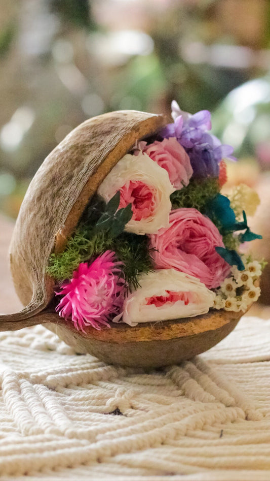 Preseved rose peony table decoration, rustic decoration, moss decor