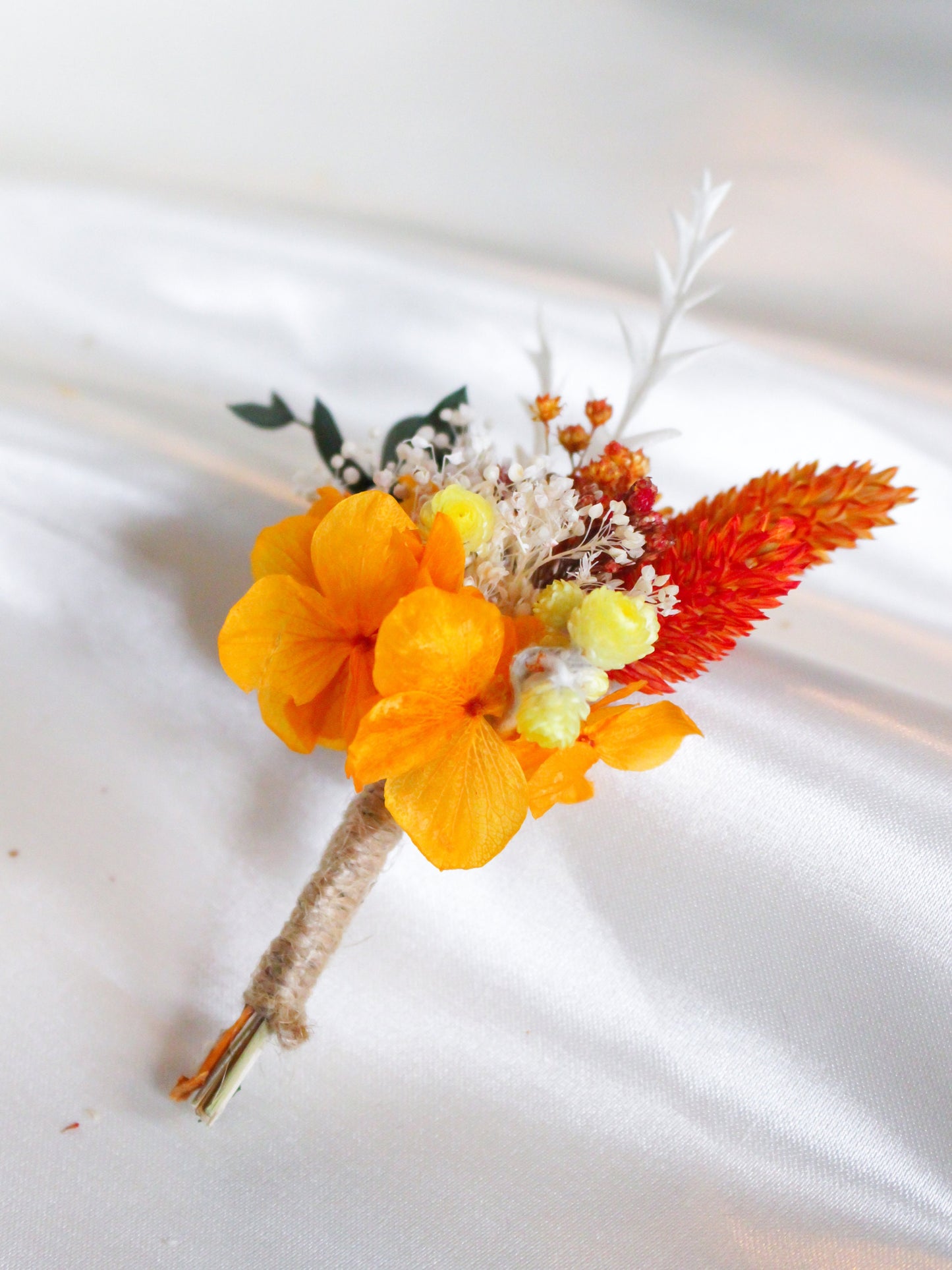 AURA wedding buttonhole for bridal and groom, Terracotta orange boutonniere for wedding