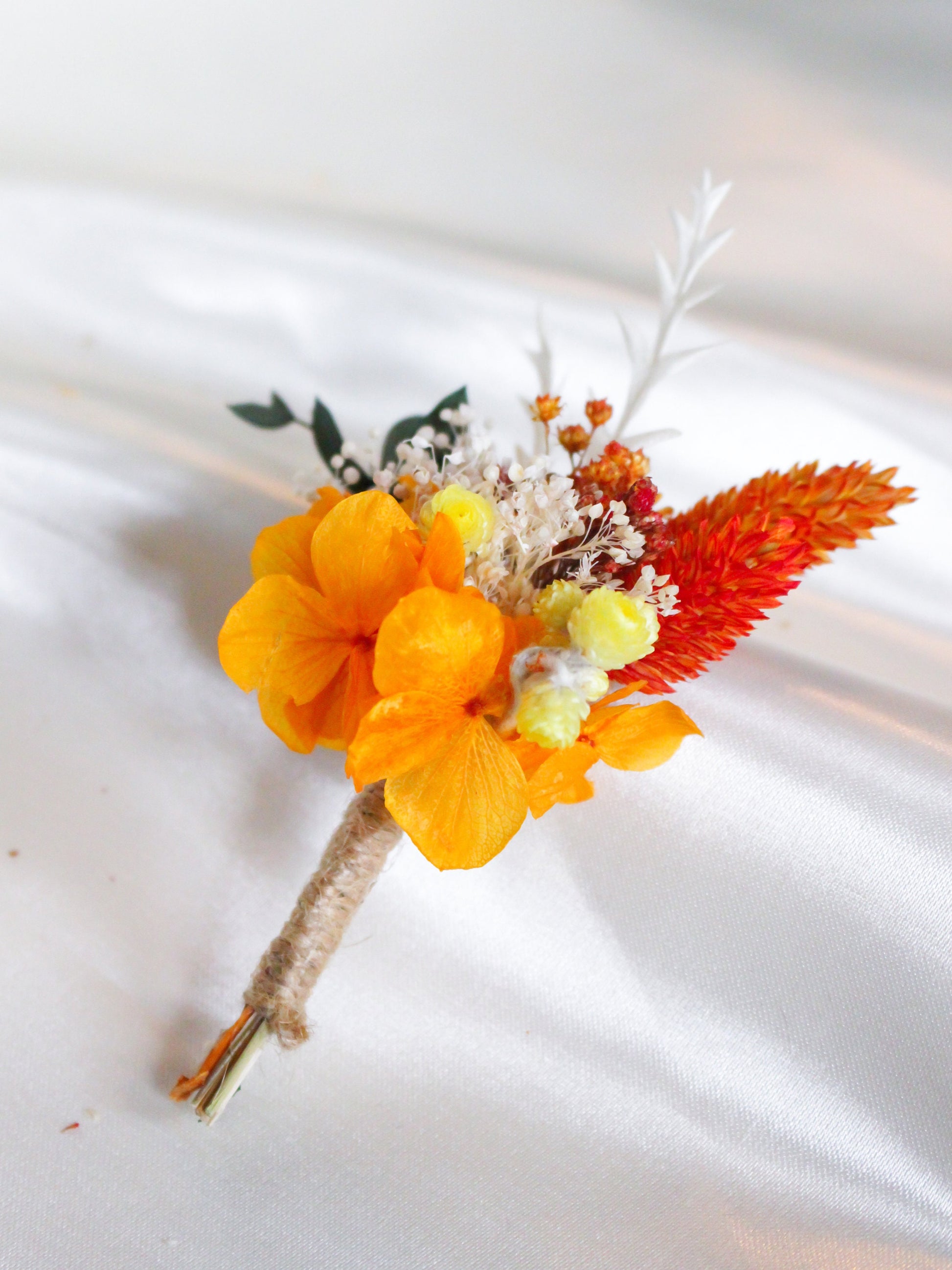 AURA wedding buttonhole for bridal and groom, Terracotta orange boutonniere for wedding